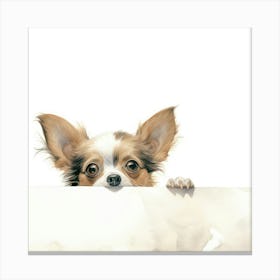 Chihuahua Dog Peeking Over A Blank Sign Canvas Print