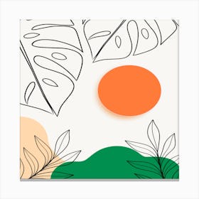 Tropical Leaves And Sun is abstract nature wall art with palm leaves. nature background design Canvas Print