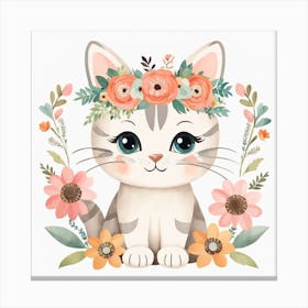 Floral Baby Cat Nursery Illustration (25) Canvas Print