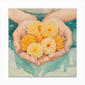 Flowers In Hands Canvas Print