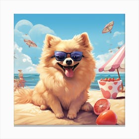 Pomeranian Dog On The Beach 1 Canvas Print