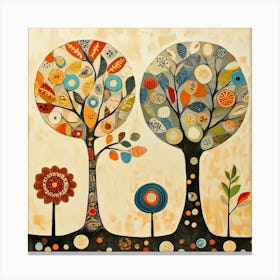 Folk Art Style Mosaic Trees 4 Canvas Print