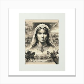 Jean D'Arc Portrait Pencil On Paper Theme Joan of Arc Historical Museum Wall Art Canvas Print