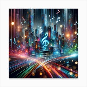 A Dynamic, Abstract Representation Of A Cityscape, Infused With Pulsating Neon Lights Canvas Print