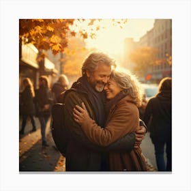 A Warm Spontaneous Hug Exchanged Between Two Old Friends Their Smiles Radiating Gratitude And Mutu 1 Canvas Print