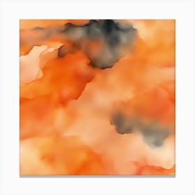 Beautiful tangerine peach abstract background. Drawn, hand-painted aquarelle. Wet watercolor pattern. Artistic background with copy space for design. Vivid web banner. Liquid, flow, fluid effect. Canvas Print
