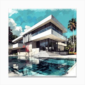 Modern House With A Pool Canvas Print