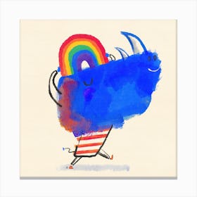 Rhino With Rainbow Hat For Pride Square Canvas Print