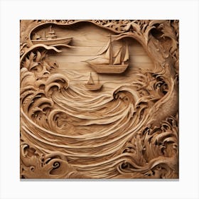 21038 Wooden Sculpture Of A Seascape, With Waves, Boats, Xl 1024 V1 0 Canvas Print