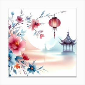 Chinese Lanterns And Flowers Canvas Print