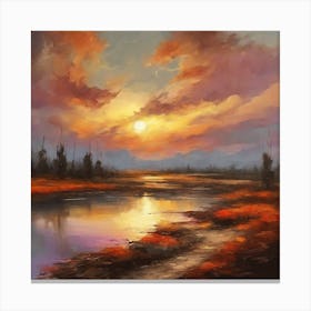 Sunset Over The River Canvas Print