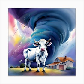 Cow In Front Of A Tornado Monochromatic Watercolor Canvas Print