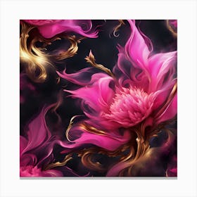 Pink Flowers On Black Background 1 Canvas Print