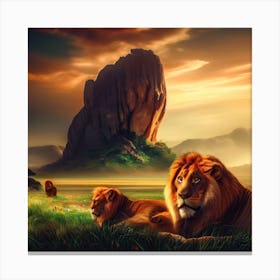 Lions In The Grass 2 Canvas Print