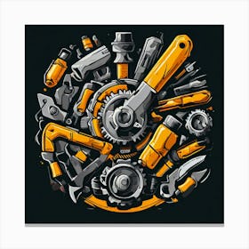 Logo Vector Tools Wrench Hammer Screwdriver Saw Pliers Drill Gear Nuts Bolts Spanner Ch (17) Canvas Print