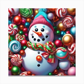 Snowman In Candy Canes Canvas Print