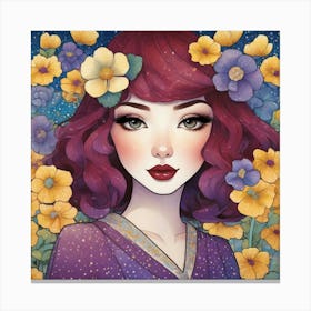 Asian Girl With Flowers 6 Canvas Print