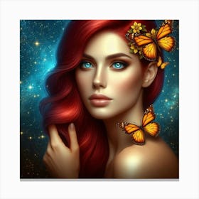 Red Haired Woman With Butterflies Canvas Print