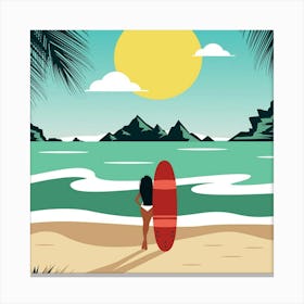 Surfer Girl On The Beach Canvas Print