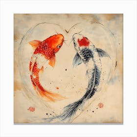 Koi Fish In Heart 11 Canvas Print