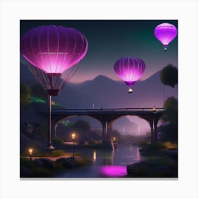 Purple Hot Air Balloons Landscape Canvas Print