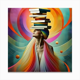 Surreal Harmony of Woman and Books Canvas Print