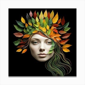 Autumn Leaves On A Woman'S Head Canvas Print