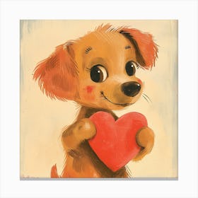 Puppy Holding Heart Canvas Print