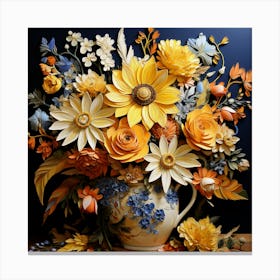 Dreamy Vase Painting Life With Modern Flowers Canvas Print