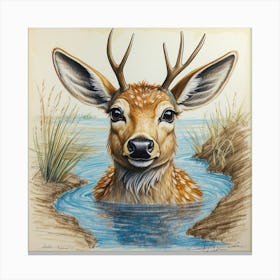 Deer In Water 18 Canvas Print