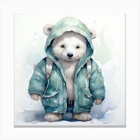 Watercolour Cartoon Polar Bear In A Hoodie 3 Canvas Print