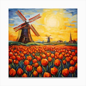 Windmills And Tulips Canvas Print