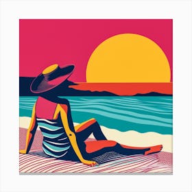 Woman Enjoying The Sun At The Beach 13 Canvas Print