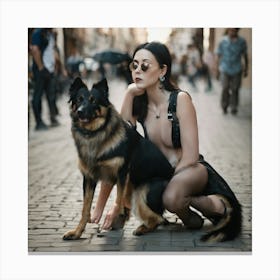 Portrait Of A Woman With A Dog 1 Canvas Print