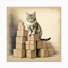 Cat On Boxes 1 Canvas Print