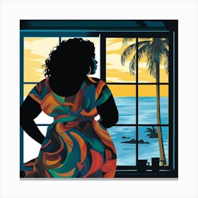 Woman Looking Out A Window Canvas Print