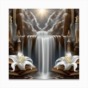Waterfall With Lilies Canvas Print