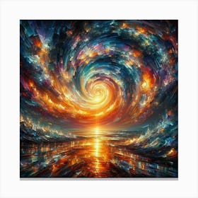 Captivating Sunset Palette: Impasto Oil Painting with Dark Art and Broken Glass Effect - Mythical Beauty in Luminescent Hues. Canvas Print