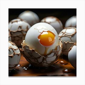 Eggs Sitting In Egg Cups Cracked Open Eye Balls Youk Running Down Canvas Print