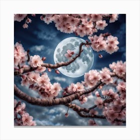 Cherry Blossoms And Moon Canvas Print