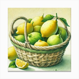 Watercolor's Basket Full Of Lemons 1 Lienzo