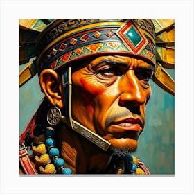 Aztec Warrior Color Painting Portrait Canvas Print