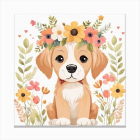 Floral Baby Dog Nursery Illustration (17) Canvas Print