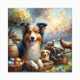 Dog With Baskets Canvas Print