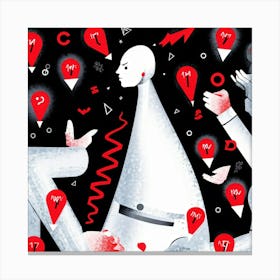 Abstract Illustration Of A Human Figure Pondering In A Sea Of White With Vivid Red Caution Signs Ch (6) Canvas Print