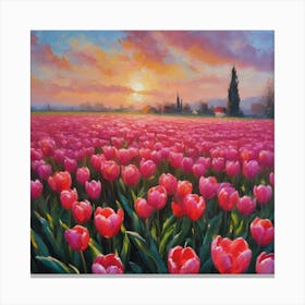 Sunrise on Tulip Fields Canvas Print