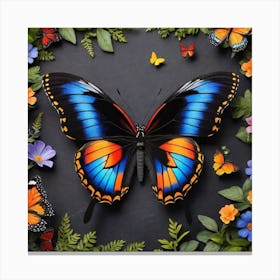 Butterfly With Flowers 1 Canvas Print