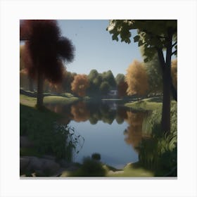 Pond In Autumn Canvas Print