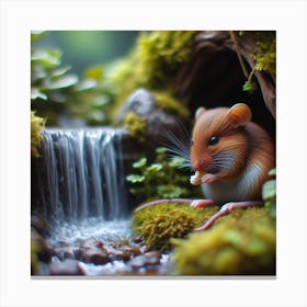Miniature Mouse In Mossy Forest Canvas Print