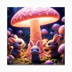 Rabbits Under A Mushroom Canvas Print